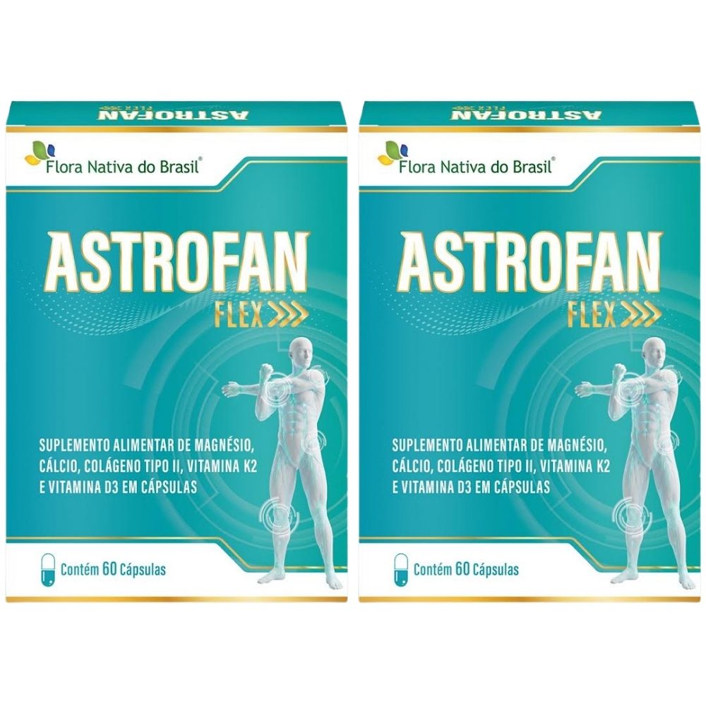 Kit 2 AstroFan Flex Colágeno Tipo 2, Cálcio, Magnésio, VIt D3 e K2 Flora Nativa 60 Cápsulas