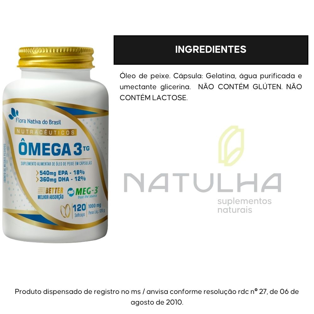 Ômega 3 TG 18% EPA 12% DHA 1000mg Flora Nativa 120 Cápsulas