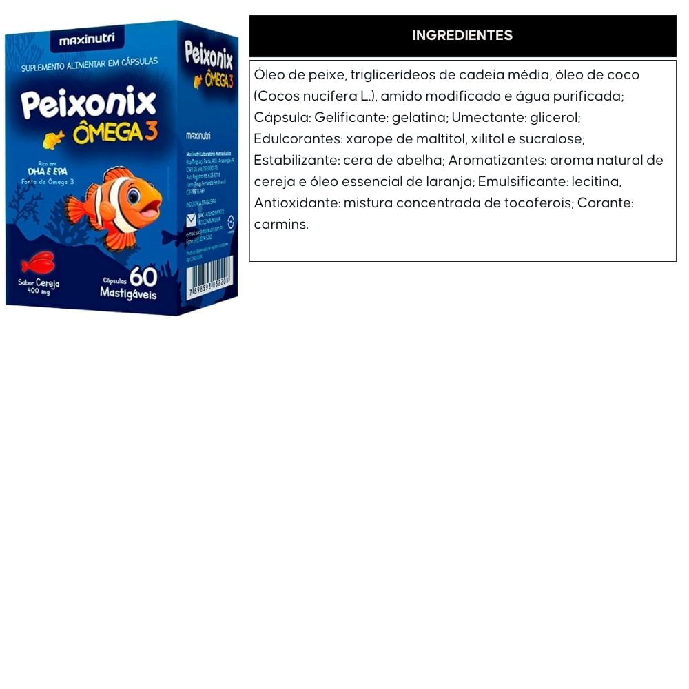 Kit 2 Peixonix Ômega 3 Infantil Maxinutri 60 Cápsulas