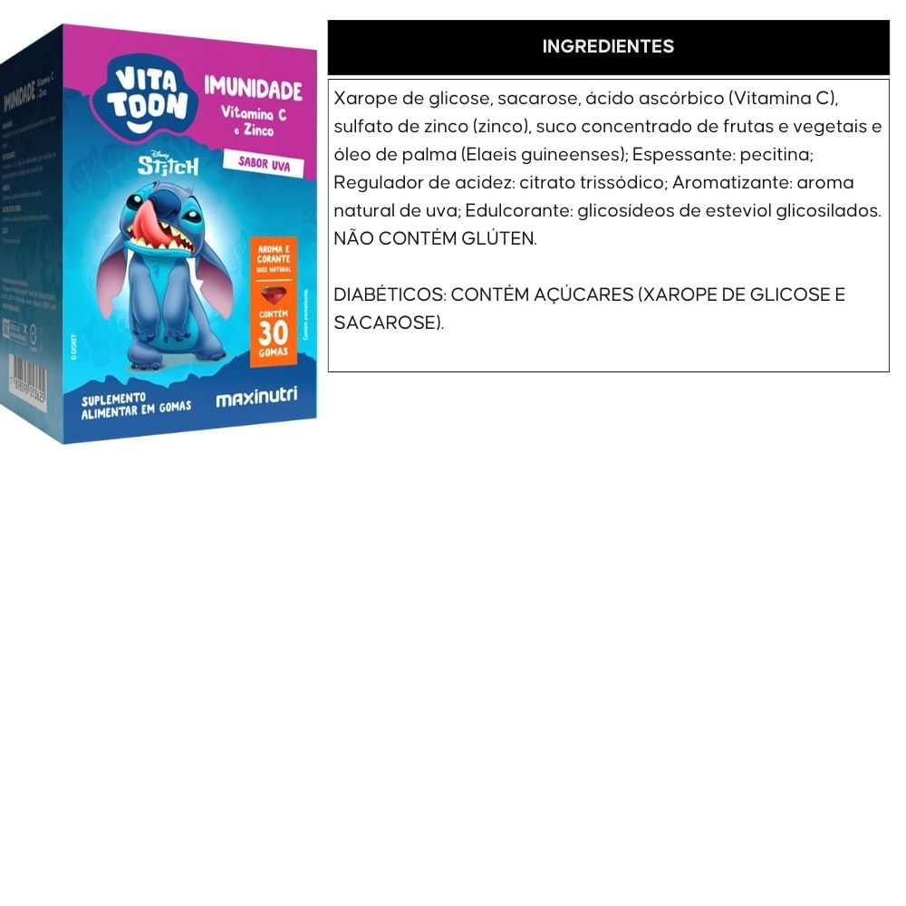 Kit 2 Vitamina C Com Zinco Kids Vitatton Stitch Maxinutri 30 Gomas