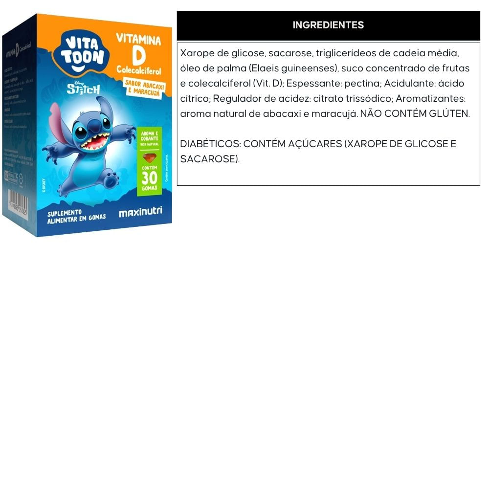 Vitamina D3 Kids Vitatton Stitch Maxinutri 30 Gomas