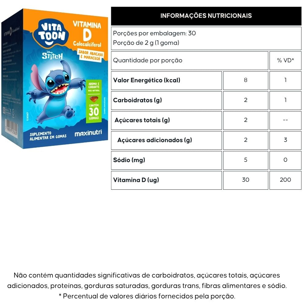 Vitamina D3 Kids Vitatton Stitch Maxinutri 30 Gomas
