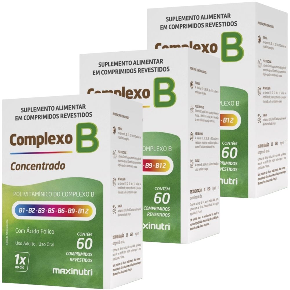 Kit 3 Complexo B Concentrado Maxinutri 60 Comprimidos