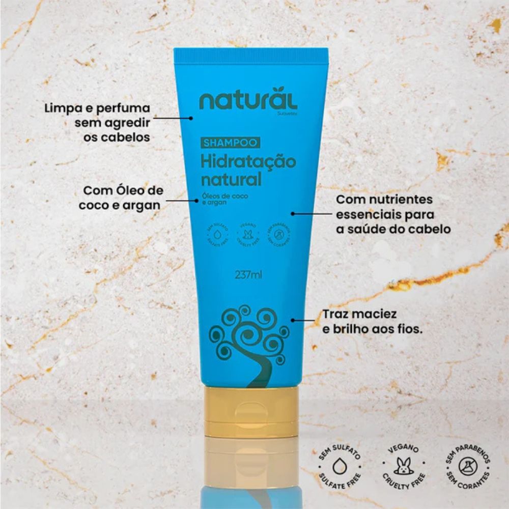 Shampoo Natural com Óleo de Coco e Argan Orgânico Natural 237ml