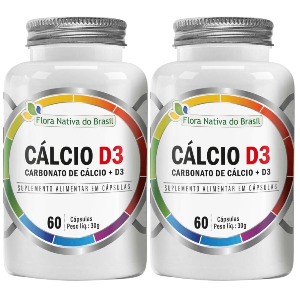 Kit 2 Cálcio D3 Carbonato de Cálcio + Vitamina D3 Flora Nativa 60 Cápsulas