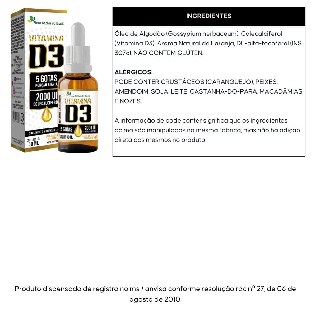 Vitamina D3 Flora Nativa Em gotas 2000UI 30ml