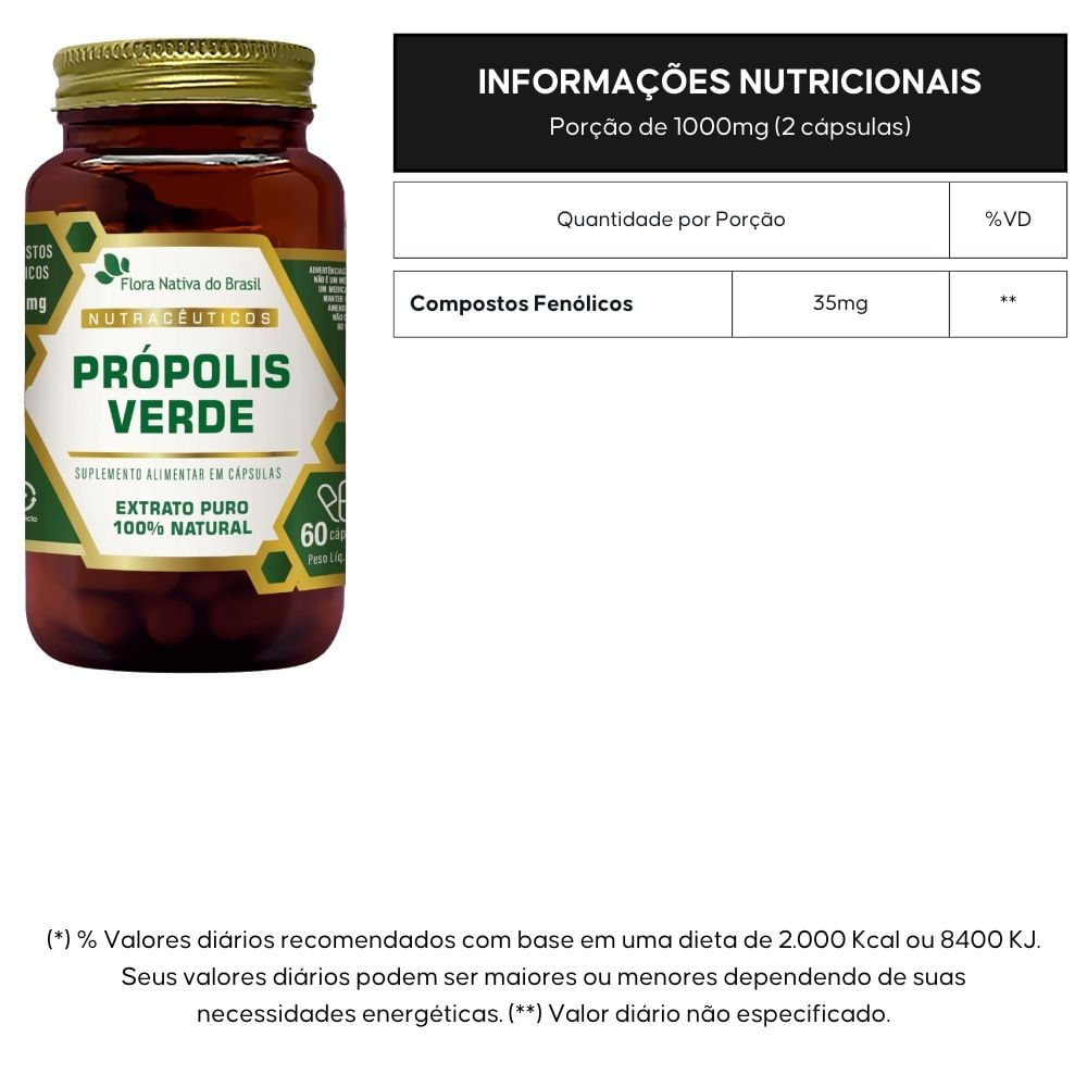 Kit 2 Própolis Verde Extrato Seco Flora Nativa 60 Cápsulas