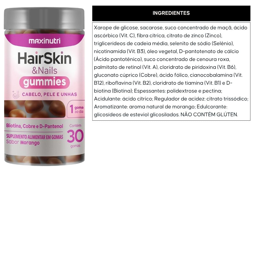 Kit 3 HairSkin e Nails Gummies Maxinutri 30 Gomas