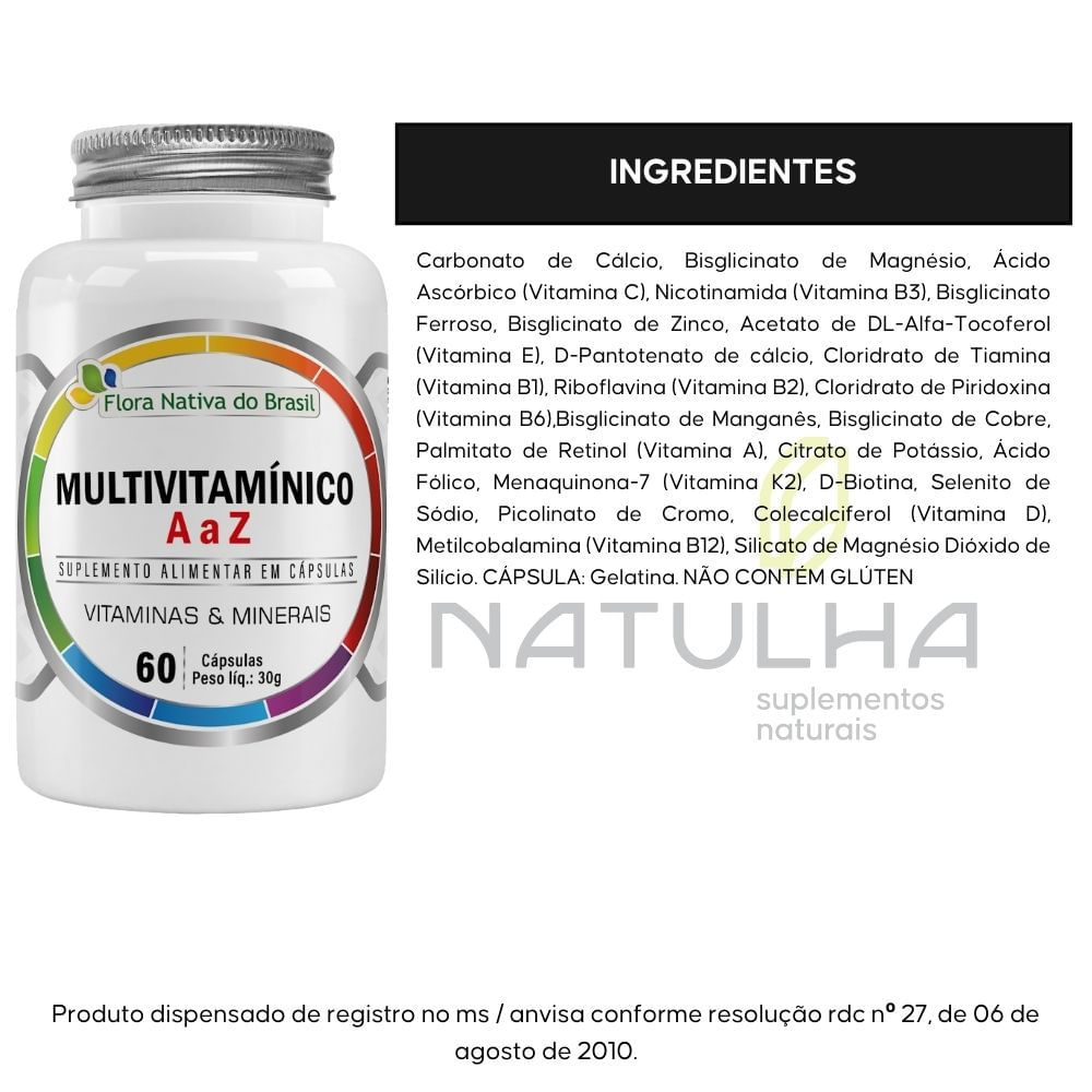 Multivitamínico A a Z 500mg Flora Nativa 60 Cápsulas