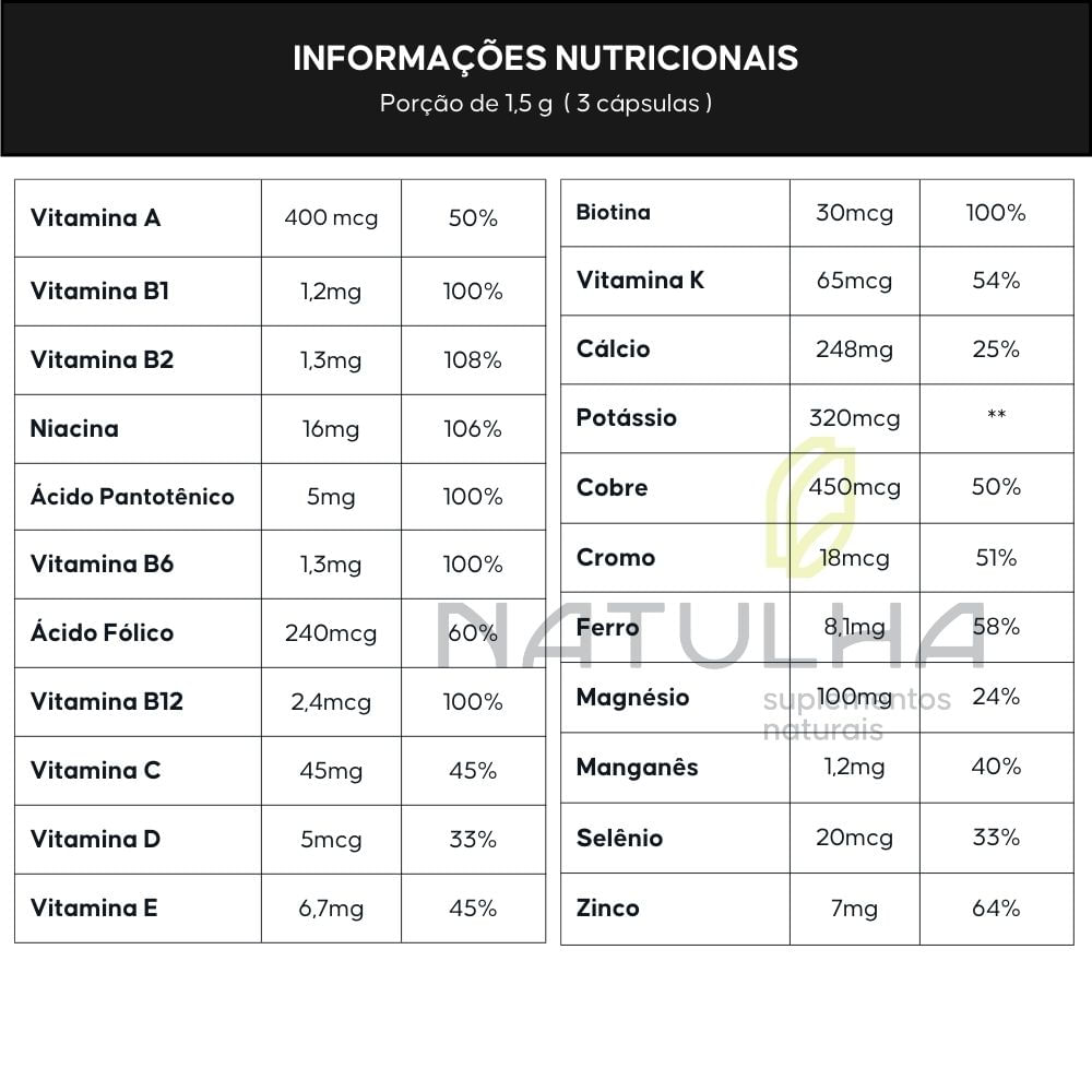 Multivitamínico A a Z 500mg Flora Nativa 60 Cápsulas