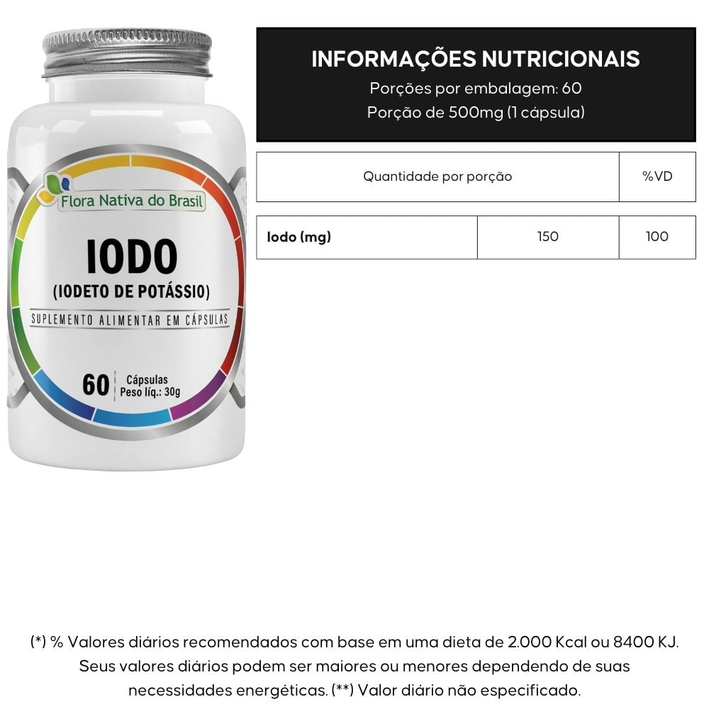 IODO Iodeto de Potássio Flora Nativa 60 Cápsulas