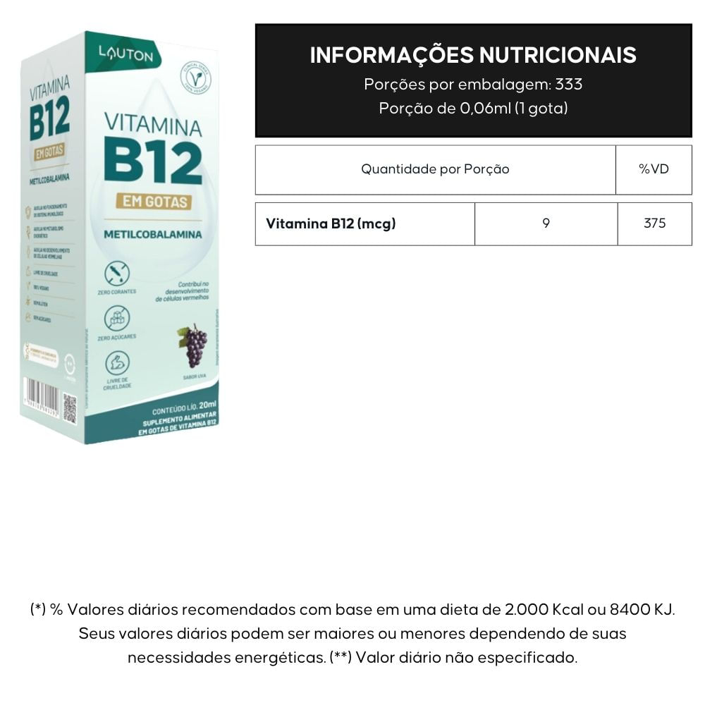 Vitamina B12 Premium Metilcobalamina Lauton Em Gotas 20ml