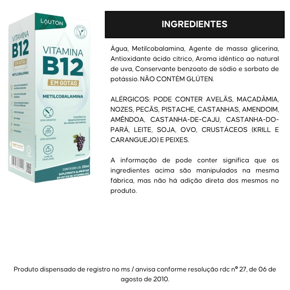 Vitamina B12 Premium Metilcobalamina Lauton Em Gotas 20ml