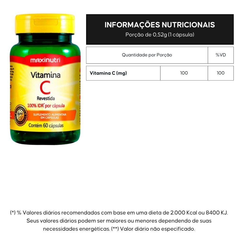 Kit 2 Vitamina C Revestida Maxinutri 60 Cápsulas