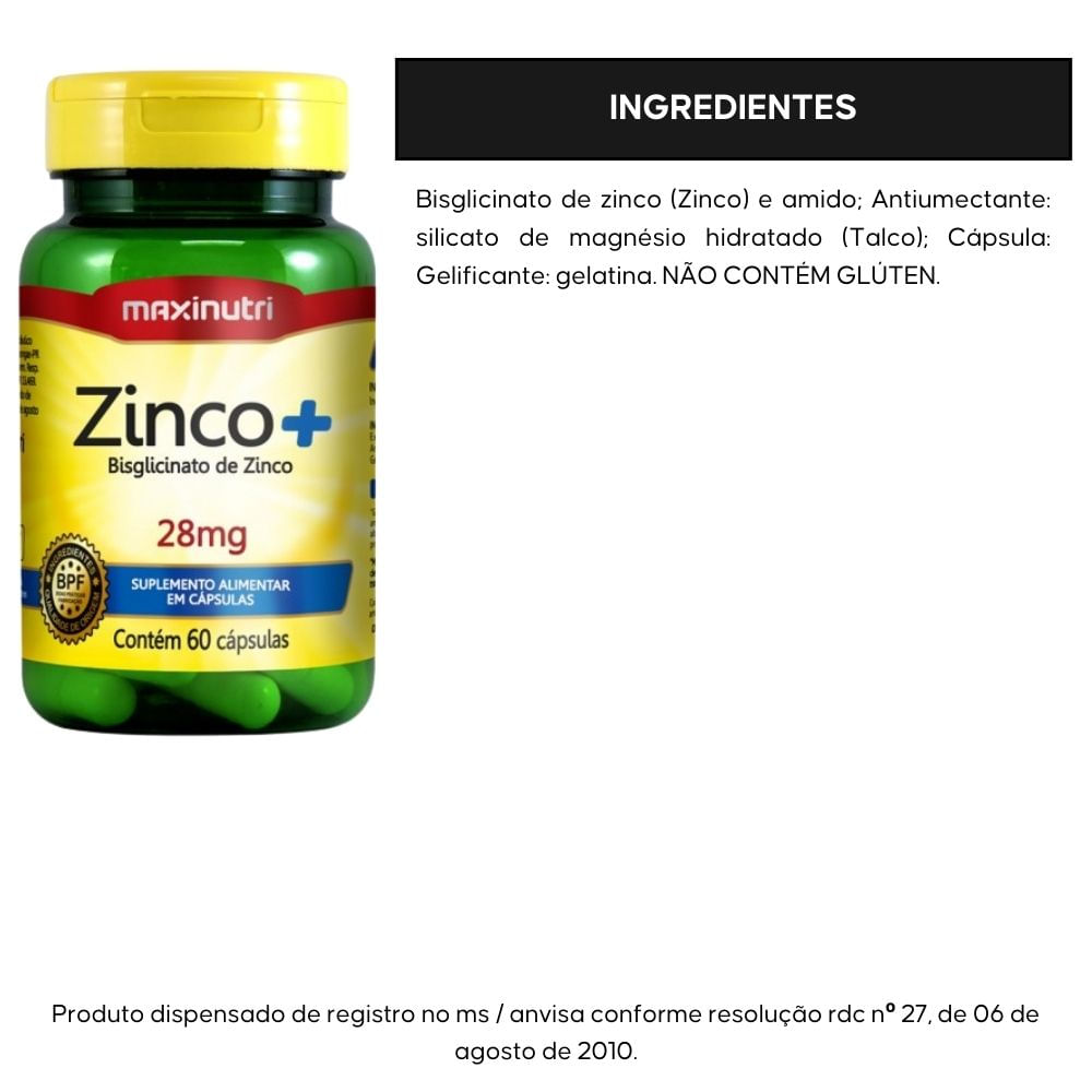 Kit 2 Zinco+ 28mg 255% IDR Maxinutri 60 Cápsulas