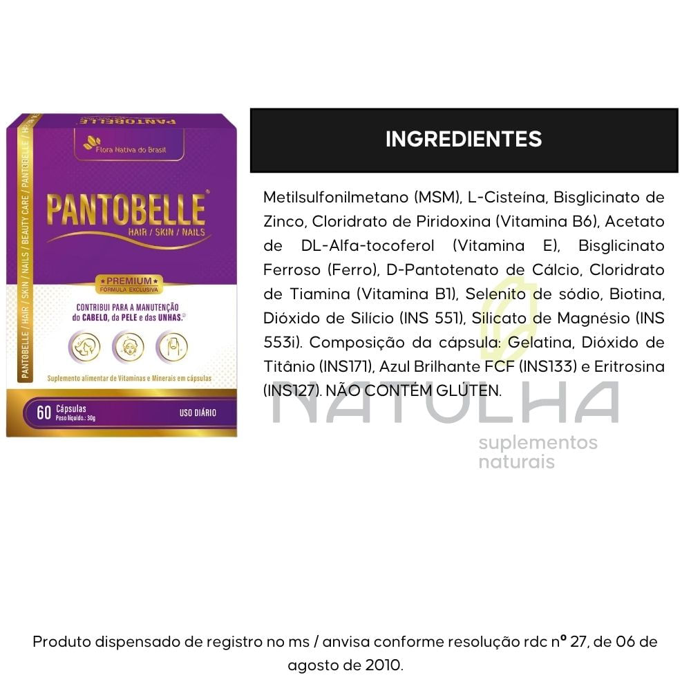 Pantobelle Hair Skin & Nails Flora Nativa 60 Cápsulas