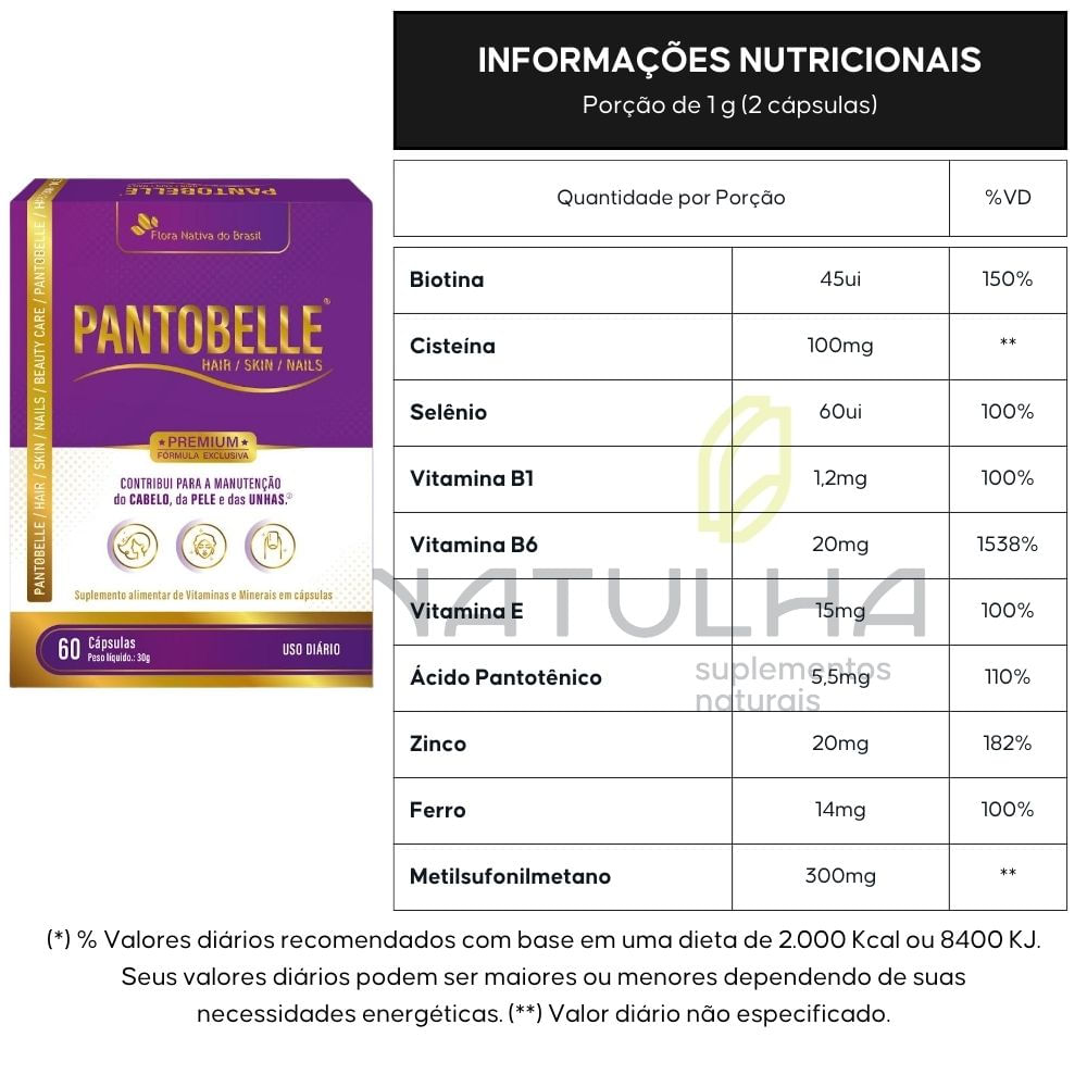 Pantobelle Hair Skin & Nails Flora Nativa 60 Cápsulas