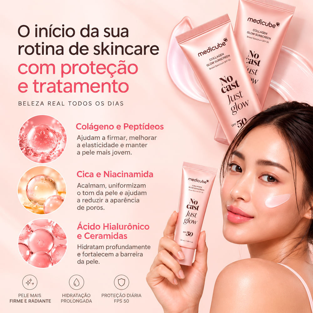 Protetor Solar Facial No Cast Just Glow Collagen Sunscreen SPF 50 Medicube 50ml