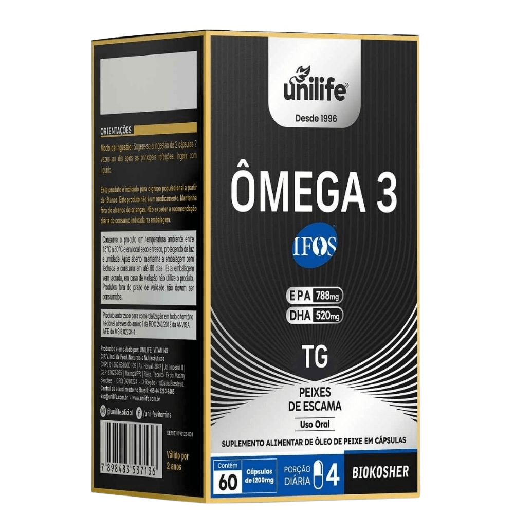 Ômega 3 Selo IFOS Unilife 1200mg 60 Cápsulas