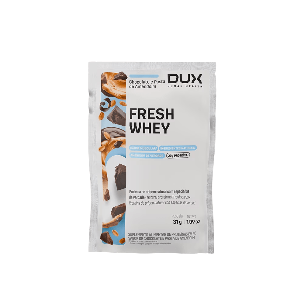 Sachê FreshWhey™ DUX Company 31g Sabor Chocolate e Pasta de Amendoim