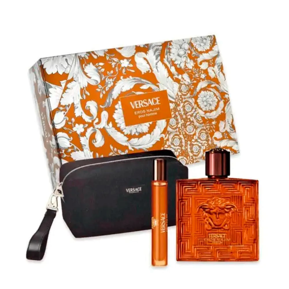 Kit Masculino Versace Eros Najim Parfum 100ml + Travel Spray 10ml + Nécessaire
