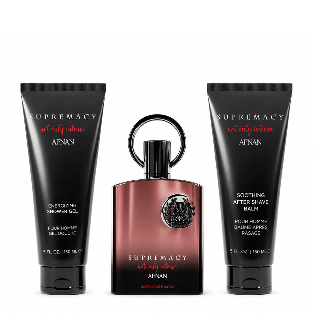 Kit Afnan Supremacy Not Only Intense Masculino Extrait de Parfum 100ml + Pós-Barba 150ml + Gel de Banho 150ml