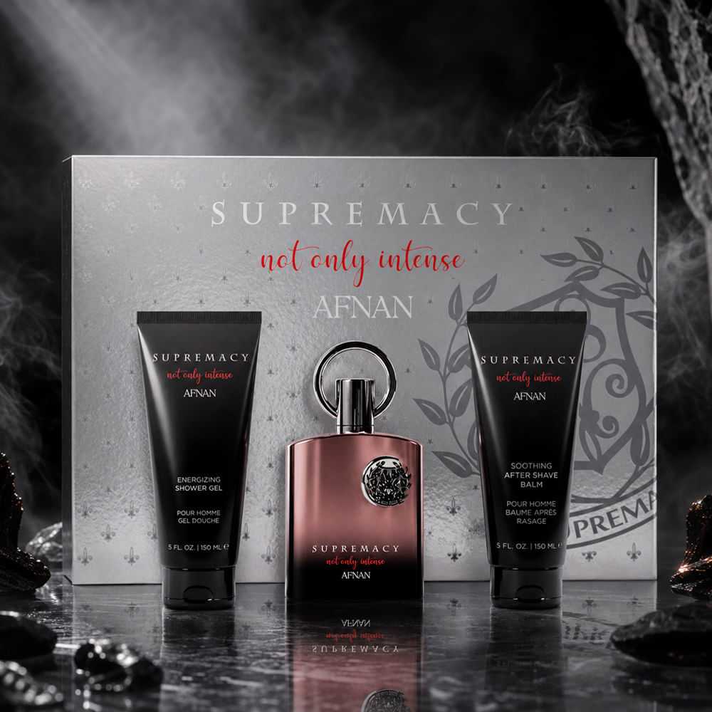 Kit Afnan Supremacy Not Only Intense Masculino Extrait de Parfum 100ml + Pós-Barba 150ml + Gel de Banho 150ml