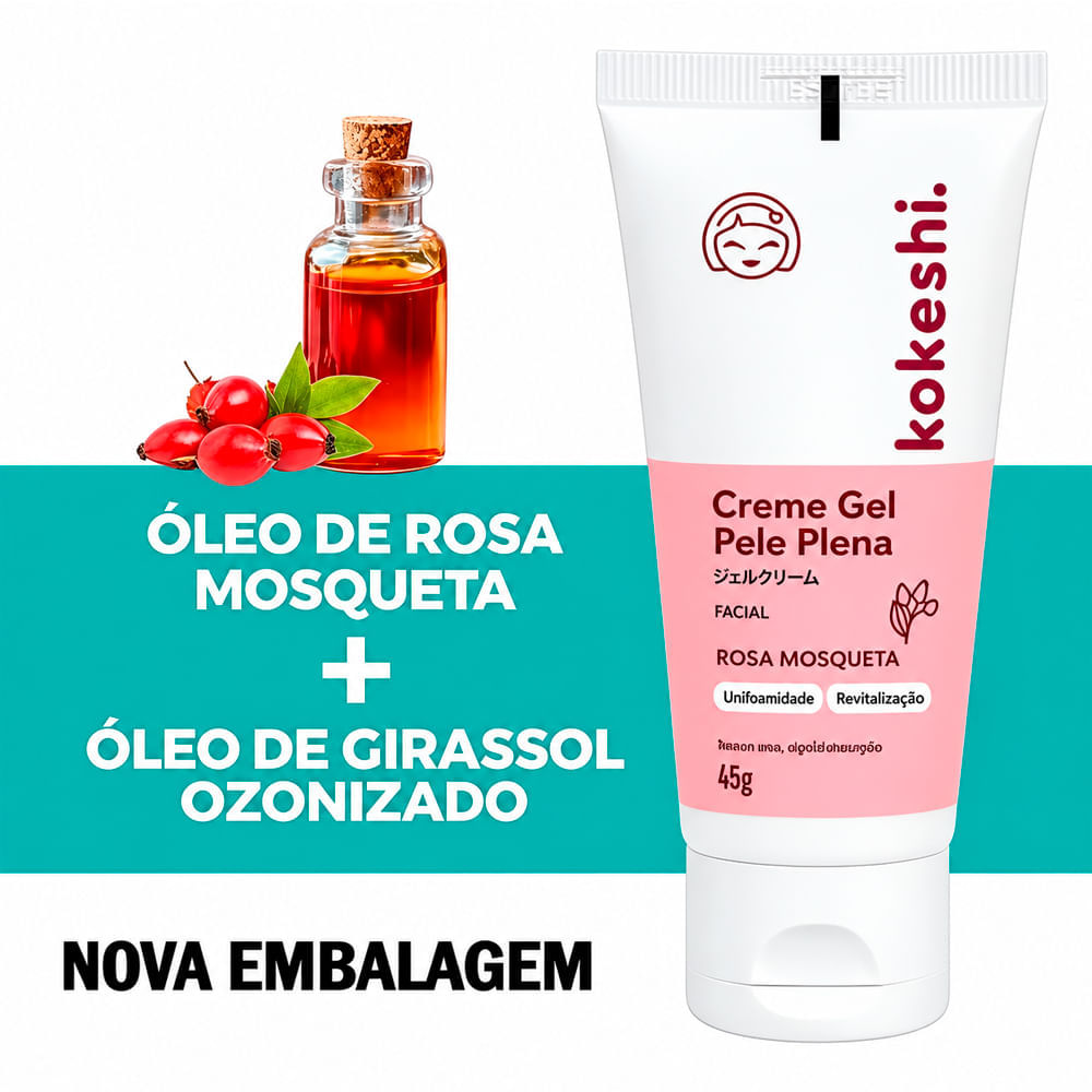 Creme Gel Facial Pele Plena Rosa Mosqueta Kokeshi 45g