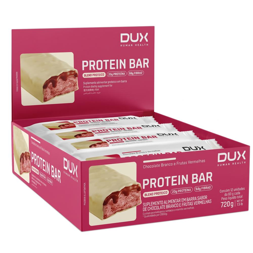 Kit Protein Bar Dux 12 Unidades Sabor Chocolate Branco E Frutas Vermelhas