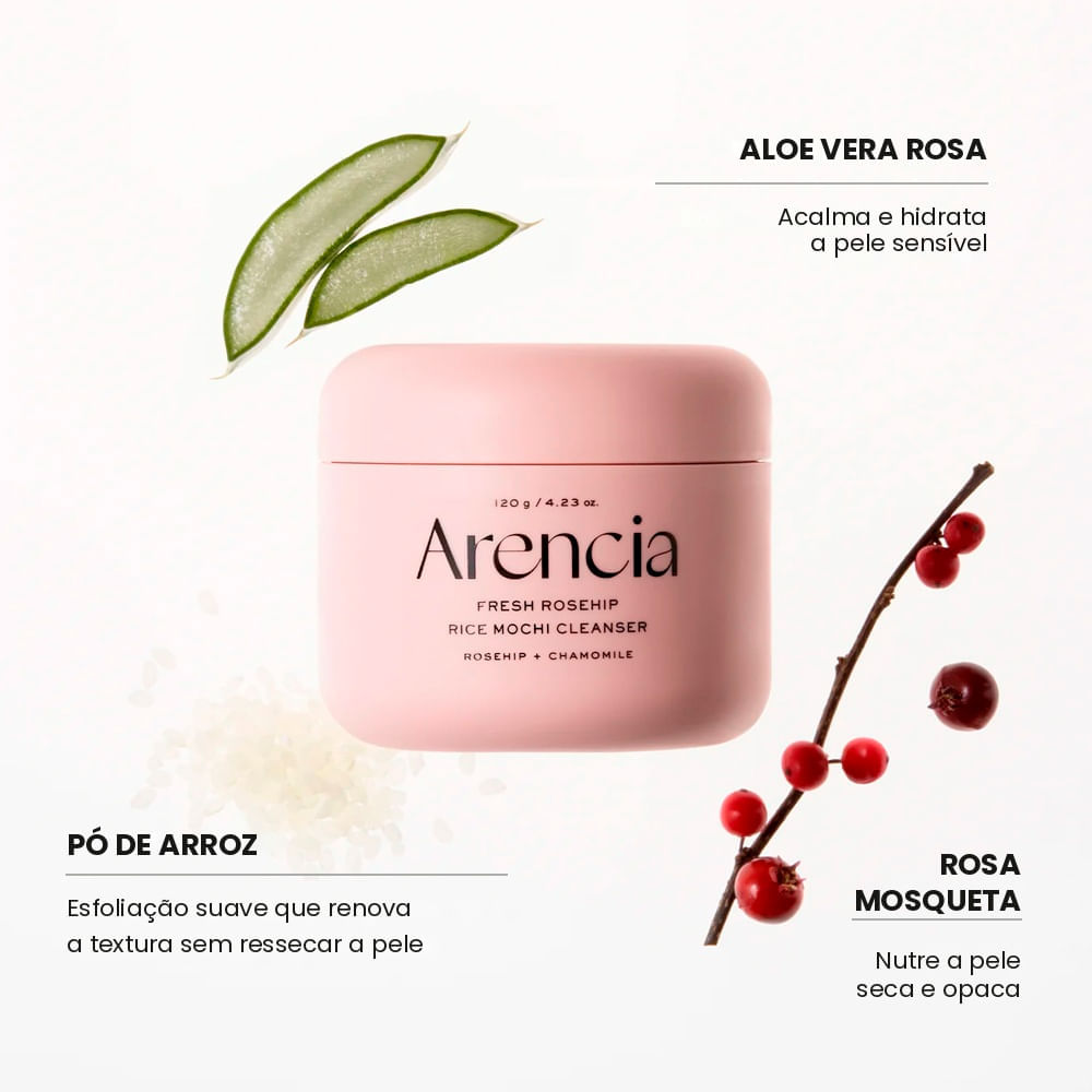 Máscara de Limpeza Facial Rice Mochi Rosehip Arencia 120g