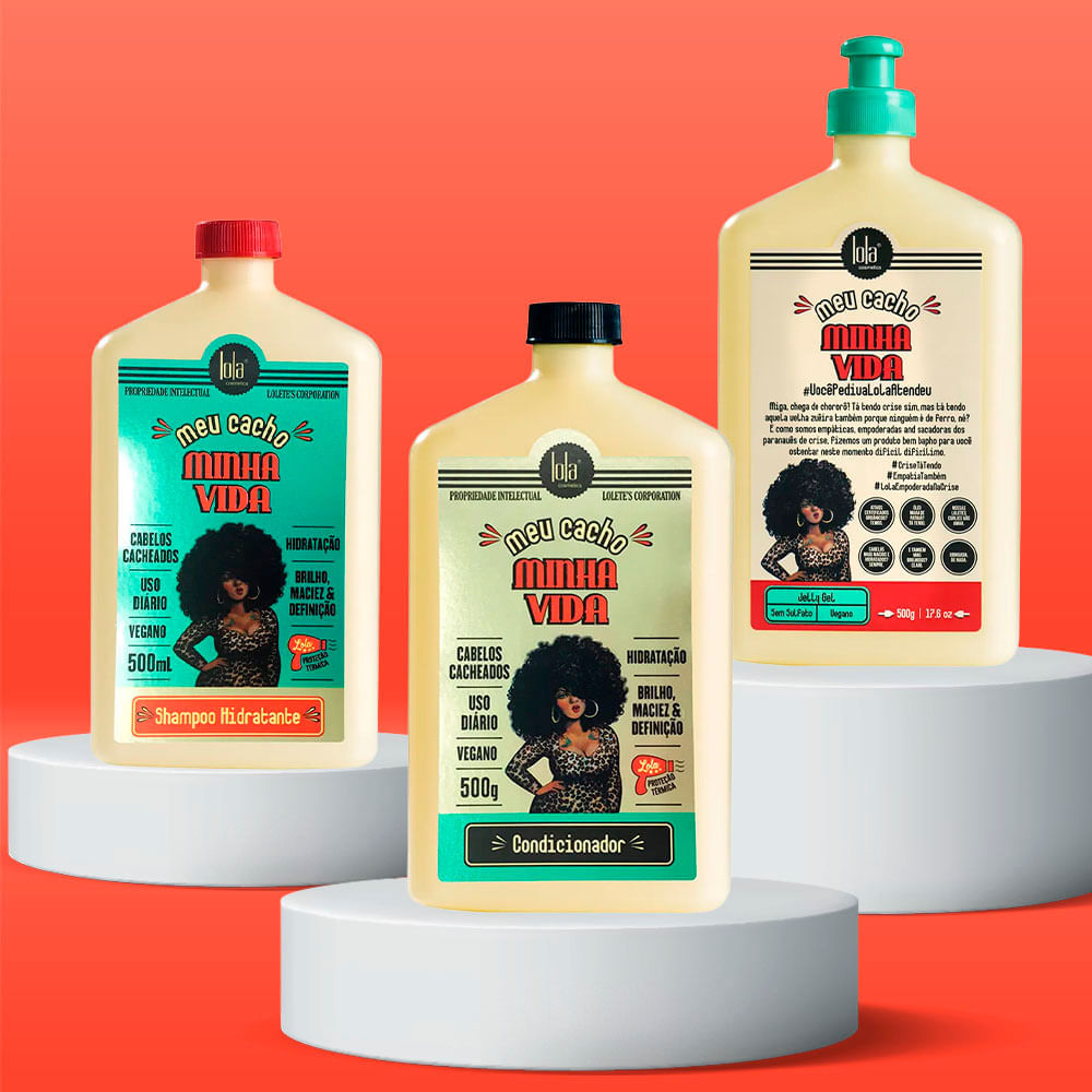 Kit  Meu Cacho Minha Vida Lola Cosmetics Shampoo 500ml + Condicionador 500g + Gel 500g