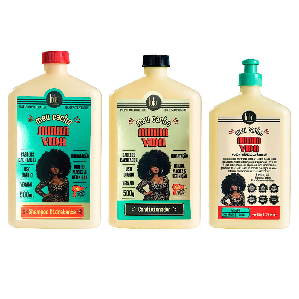 Kit  Meu Cacho Minha Vida Lola Cosmetics Shampoo 500ml + Condicionador 500g + Gel 500g