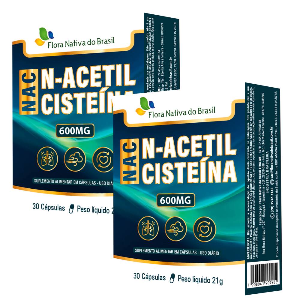 Kit 2 NAC Acetilcisteina Flora Nativa 600mg 30 Cápsulas
