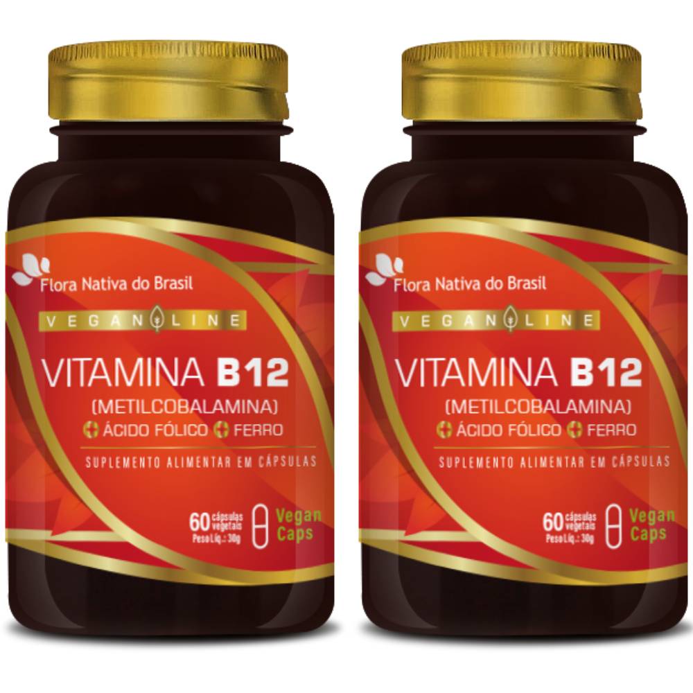 Kit 2 Vitamina B12 + Ferro + Ácido Fólico Flora Nativa 60 Cápsulas Veganas
