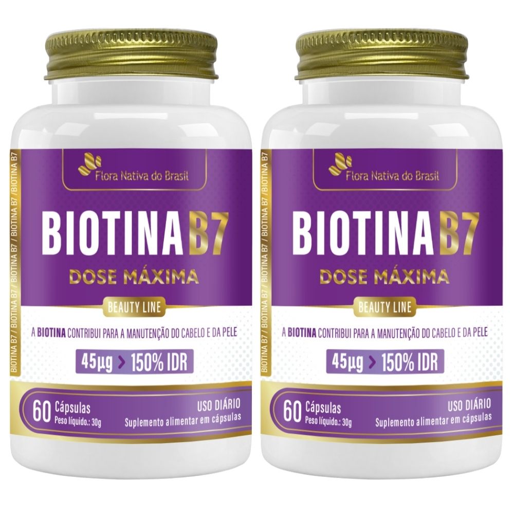 Kit 2 Biotina Vitamina B7 Flora Nativa 60 Cápsulas