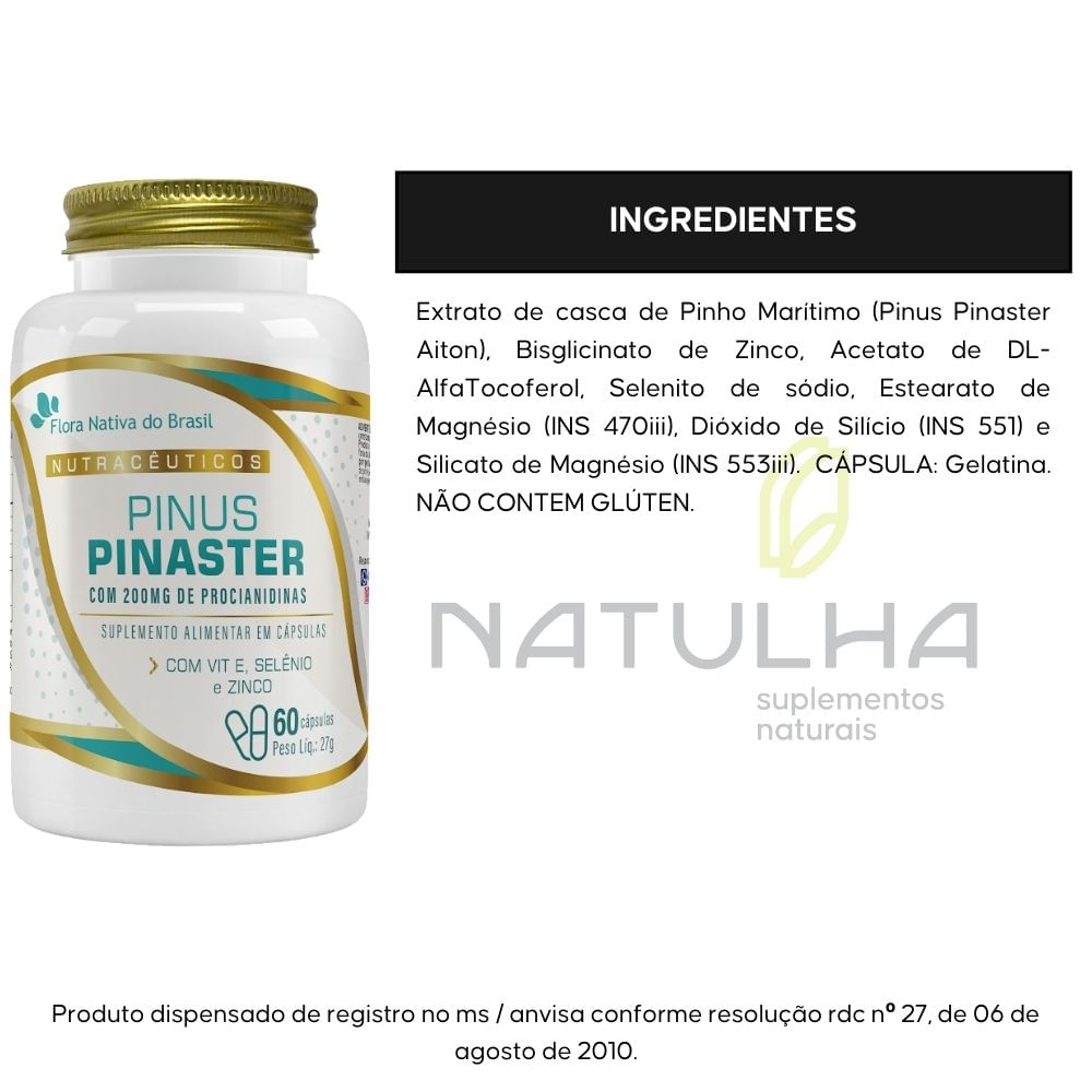Kit 3 Pinus Pinaster + Vitamina E, Selênio e Zinco Flora Nativa 60 Cápsulas