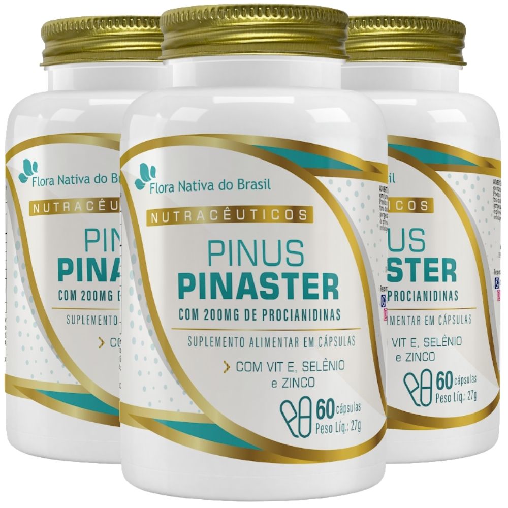 Kit 3 Pinus Pinaster + Vitamina E, Selênio e Zinco Flora Nativa 60 Cápsulas