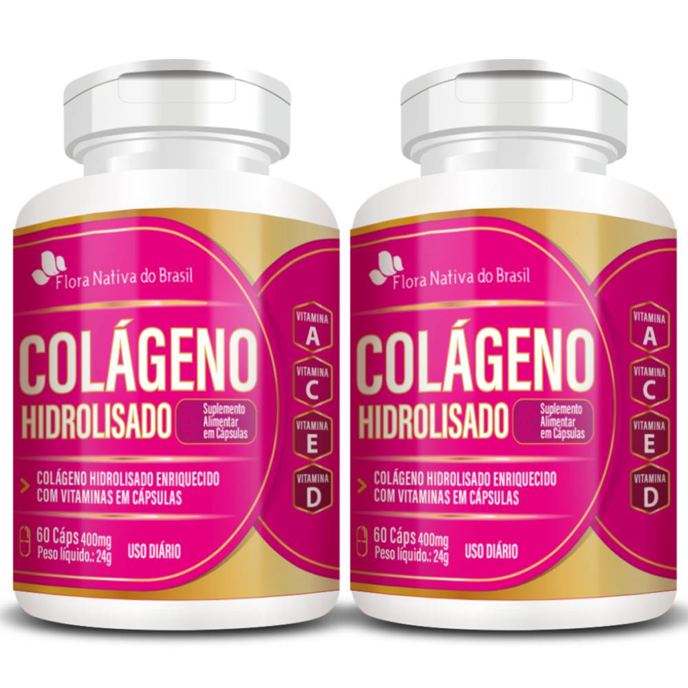 Kit 2 Colágeno Hidrolisado Com Vitaminas Flora Nativa 60 Cápsulas