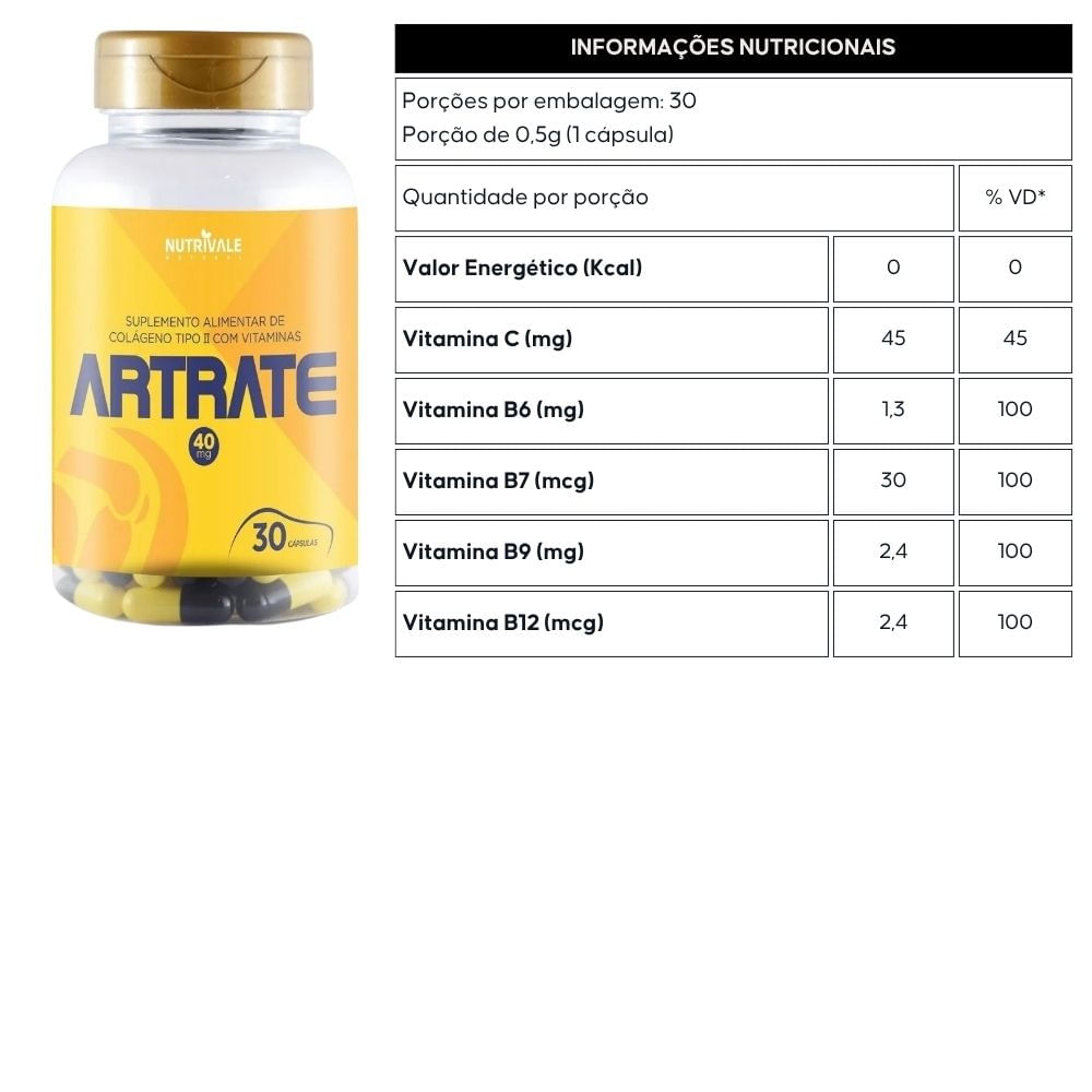 Kit 3 Artrate Colágeno Tipo 2 Com Vitaminas Nutrivale 30 Cápsulas
