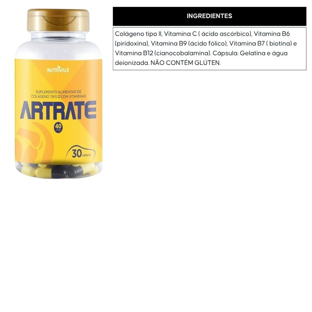 Kit 3 Artrate Colágeno Tipo 2 Com Vitaminas Nutrivale 30 Cápsulas