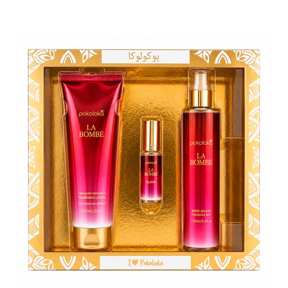 Kit Pokoloka Luxury Elixir La Bombe Hidratante 240ml + Body Splash 250ml + Perfume 15ml