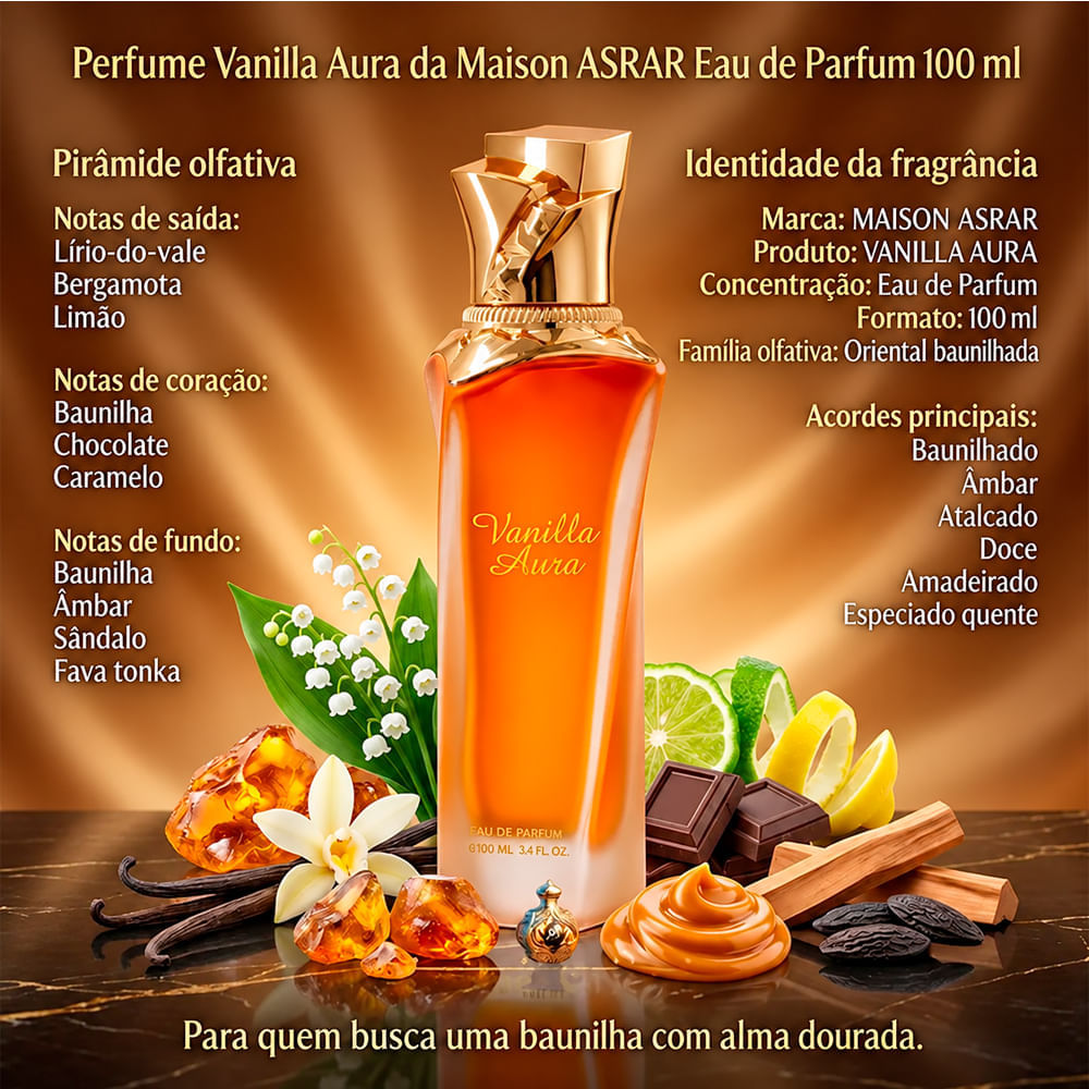 Perfume Árabe Unissex Vanilla Aura Maison Asrar Eau de Parfum 100ml