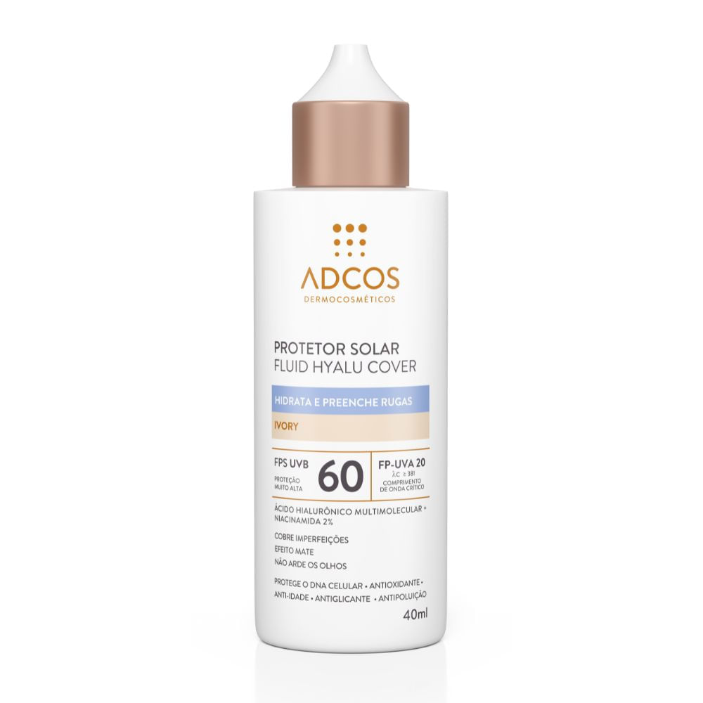 Protetor Solar Fluid Hyalu Cover Adcos FPS 60 Ivory 40ml