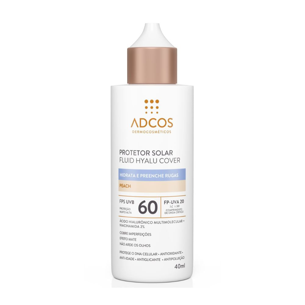 Protetor Solar Fluid Hyalu Cover Adcos Fps 60 Peach 40ml