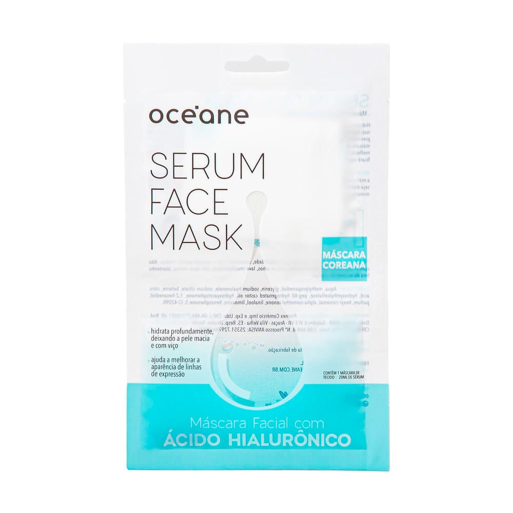 Máscara Facial Com Ácido Hialurônico Sérum Face Mask Oceane 1 Unidade