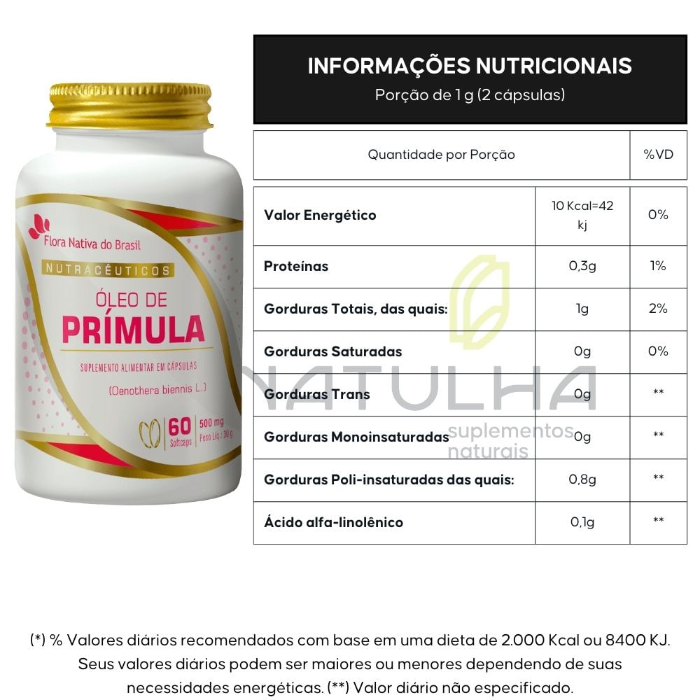 Kit 2 Óleo de Prímula Flora Nativa 500mg 60 Cápsulas