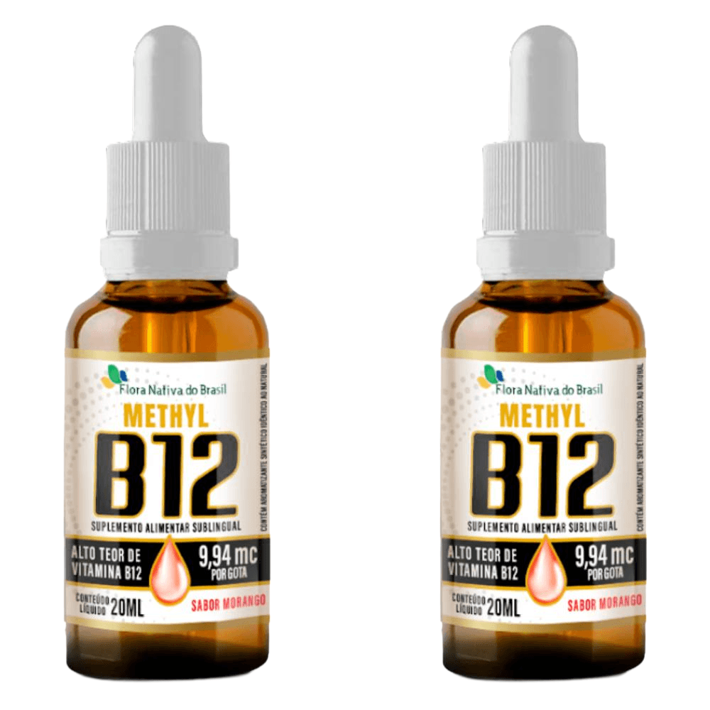Kit 2 Vitamina B12 Sublingual Metilcobalamina Flora Nativa Sabor Morango 9,94 Mcg Por Gota 20ml