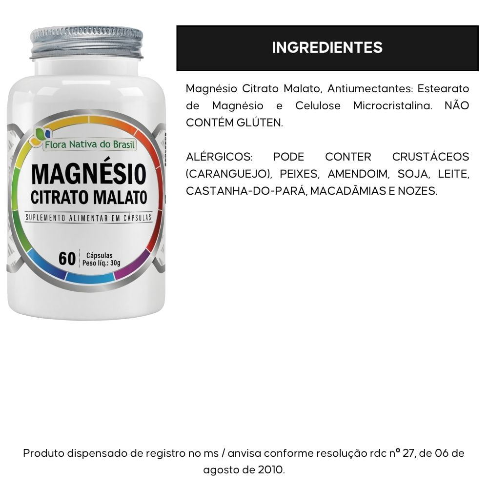 Kit 2 Magnésio Citrato Malato Flora Nativa 60 Cápsulas