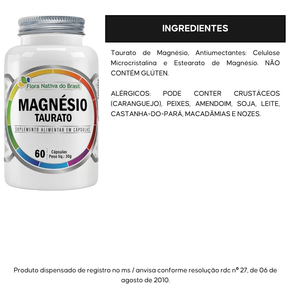 Kit 2 Magnésio Taurato Flora Nativa 60 Cápsulas