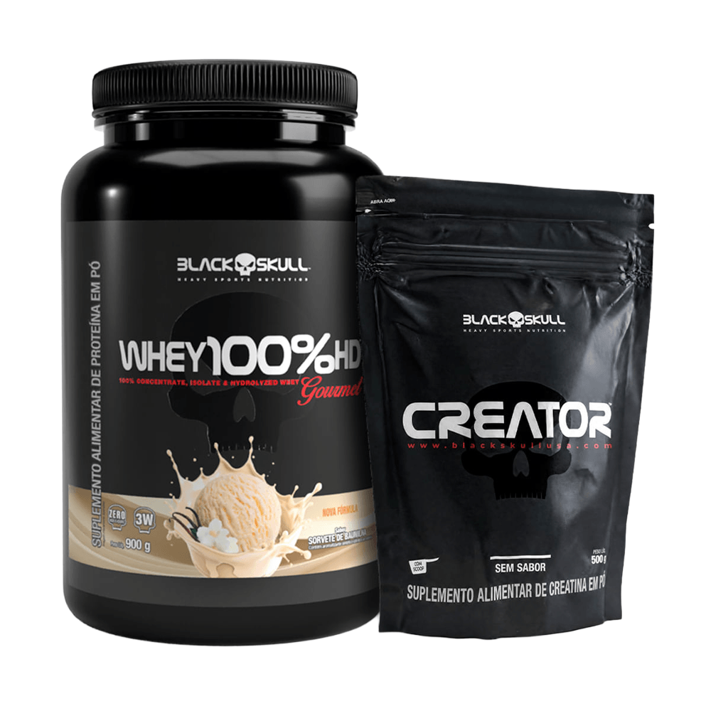 Kit Black Skull Whey Gourmet Baunilha 900g + Creatina Creator 500g BAUNILHA N/A